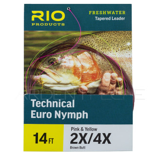 Bas de ligne RIO Technical Euro Nymph 14' (4,30m) Départ marron pointe rose/jaune
