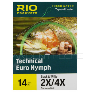 Bas de ligne RIO Technical Euro Nymph 14' (4,30m) Départ chartreuse pointe noir/blanc