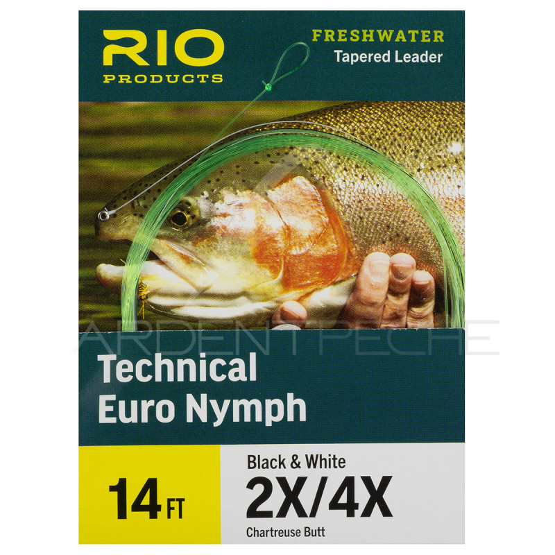 Bas de ligne RIO Technical Euro Nymph 14' (4,30m) Départ chartreuse pointe noir/blanc