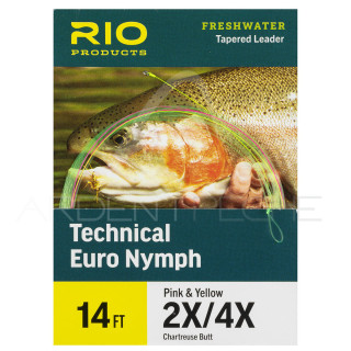 Bas de ligne RIO Technical Euro Nymph 14' (4,30m) Départ chartreuse pointe rose/jaune