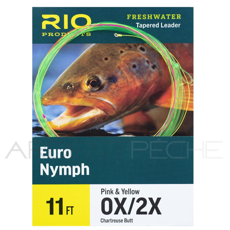 Bas de ligne RIO Euro Nymph 11' (3,40m) Départ chartreuse pointe rose/jaune