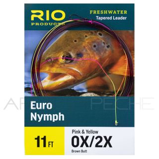Bas de ligne RIO Euro Nymph 11' (3,40m) Départ marron pointe rose/jaune