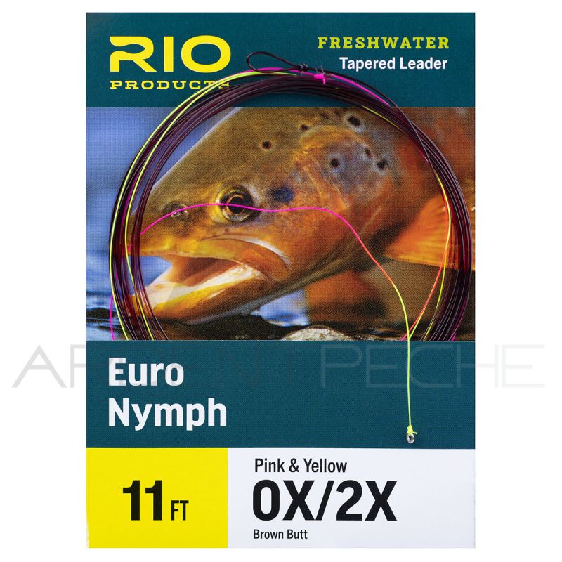 Bas de ligne RIO Euro Nymph 11' (3,40m) Départ marron pointe rose/jaune