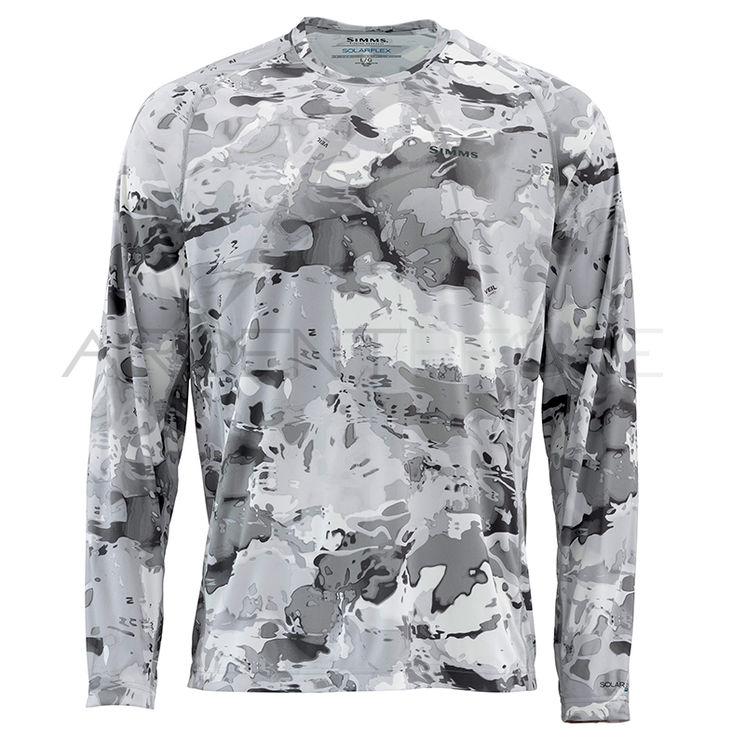 Tee shirt SIMMS Solarflex crewneck prints Cloud camo grey