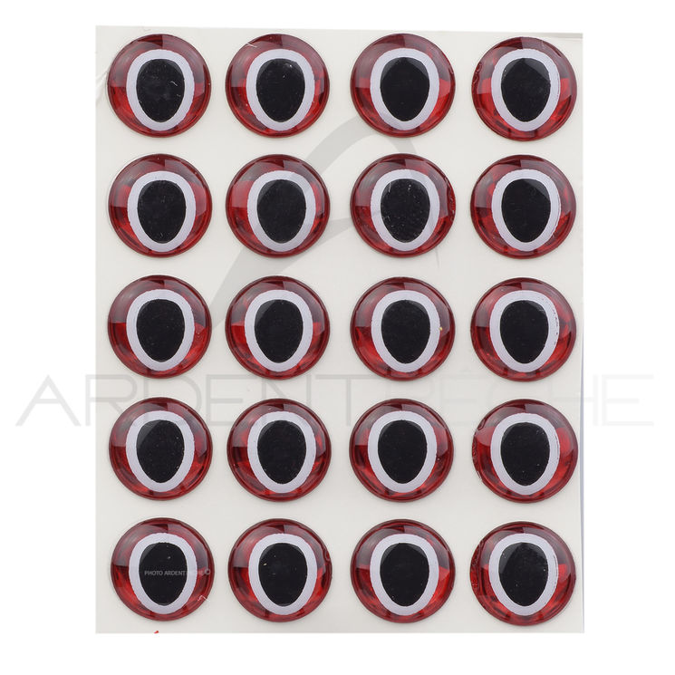 Yeux 3D adhésifs pupille ovale rouge