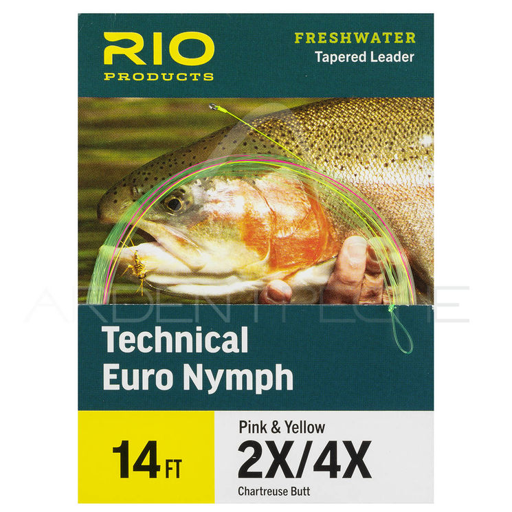 Bas de ligne RIO Euro Nymph Indicator 14' (4,30m) chartreuse et rose/jaune.